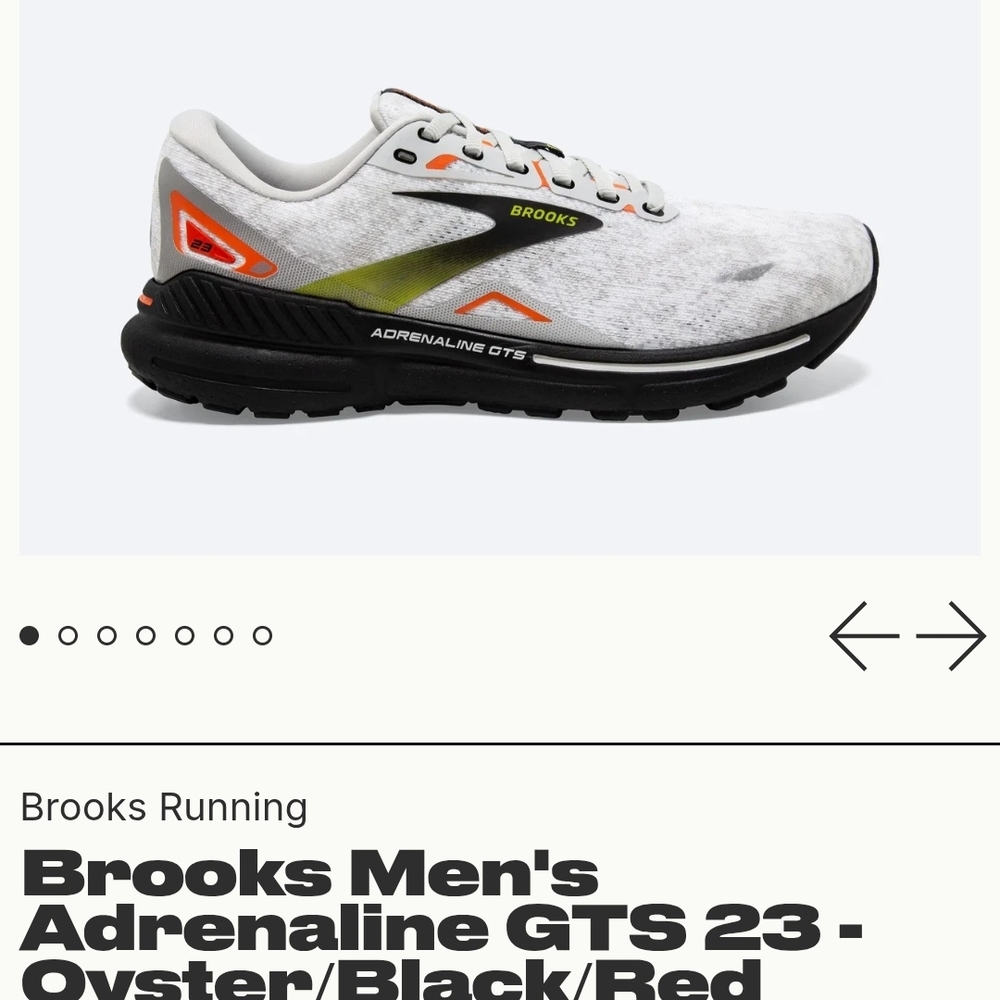 Mens Brooks Adrenaline GTS 23 White Black Orange. Size 10.5